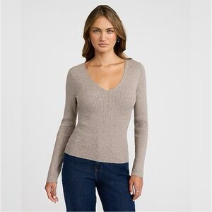 Express | NWOT Silky Soft Fitted Ribbed Long Sleeve Double V-Neck Sweater